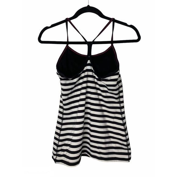 Lululemon Athletica Power Y Tank Top Womens 6 Black White Apex Stripe - Picture 2 of 3